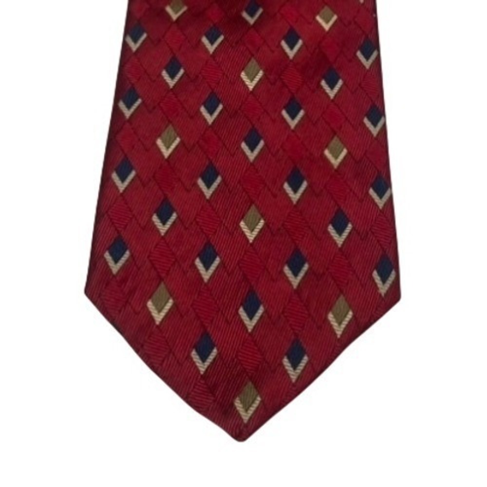 Vintage 100% Italian Silk Tie‎ Red Geometric Diamond Made in USA  60" Workwear